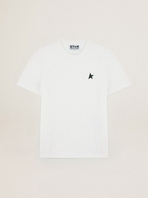 Camiseta Golden Goose Star Colección With Contrasting Star On The Front Hombre Blancos | 14987-BEQZ